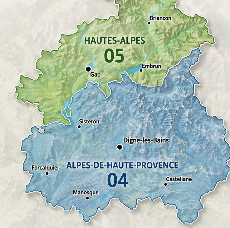 Carte zone d'intervention EMC2 — Hautes-Alpes et Alpes-de-Haute-Provence